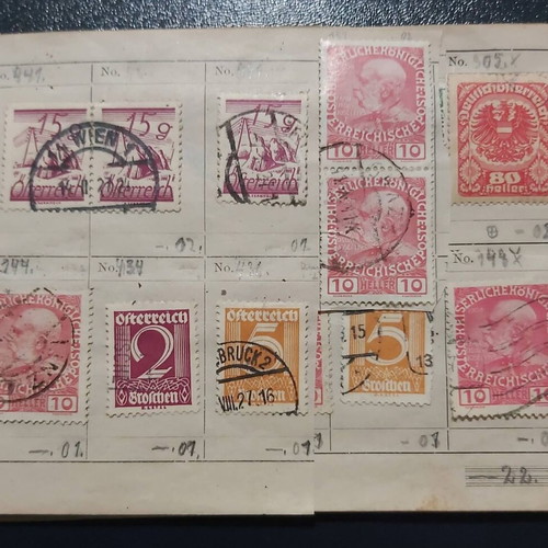 Stamp album used with Austrian stamps, all sealed with hinges