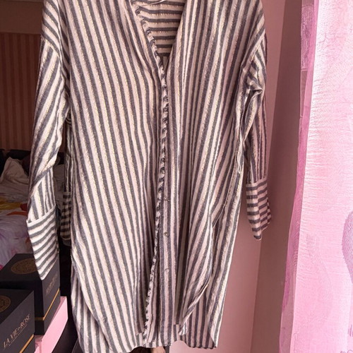 Zara striped beach kaftan tunic size S like new, white and gold