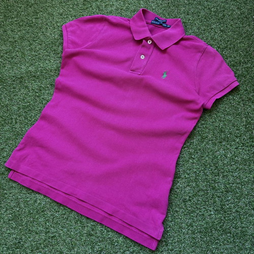 Ralph Lauren pink polo shirt women's used, size S, small hole repaired