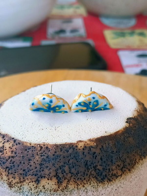 Handmade Ceramic Earrings with Painted Patterns and Glass Coating