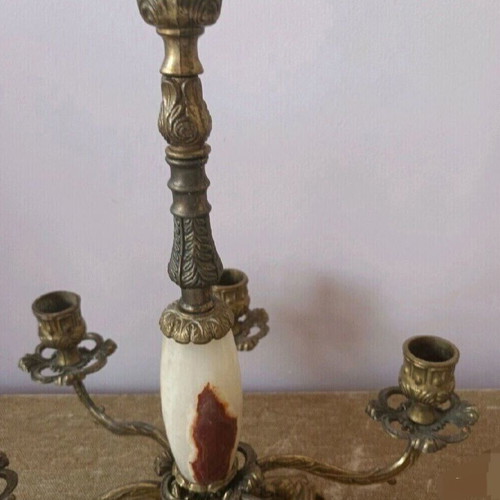 Bronze French seven-arm candelabrum used, onyx and bronze