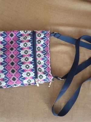 Shoulder bag crossbody used, blue and pink with hidden compartments