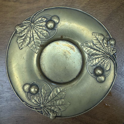 Art Nouveau decorative brass dish used with chestnut leaf design