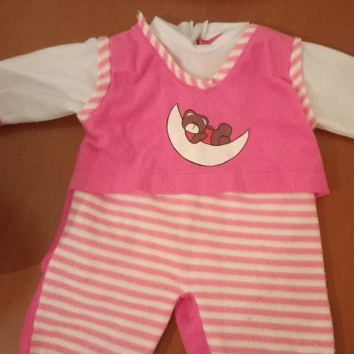 Doll Clothes Set used, fleece bodysuit and hat with teddy bear