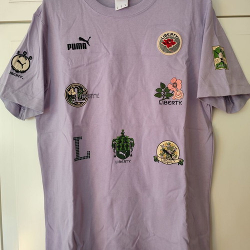 Puma Women x Liberty Tee used, lilac with Liberty prints and embroidery