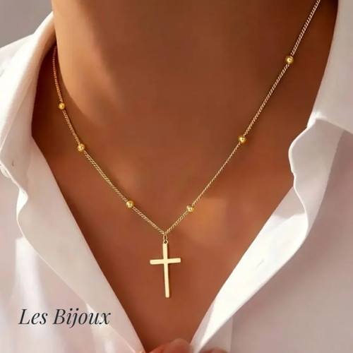 Thin Cross Necklace in Gold Stainless Steel Minimal Style new