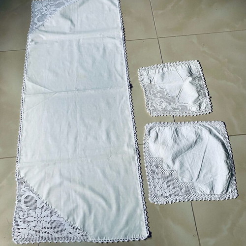 Handmade table linens used, set of 3 pieces