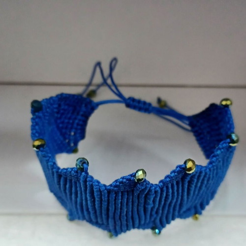 Macrame zig-zag bracelet new blue handmade adjustable