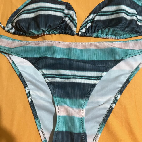 Calzedonia women's bikini set, striped blue turquoise