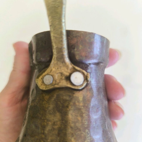 Handmade old copper briki for Greek or Turkish coffee used