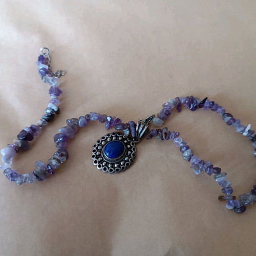 Gregio necklace like new with amethyst and vintage 925 pendant