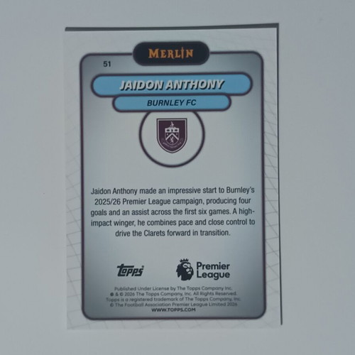 Jaidon Anthony Topps Merlin Premier League 2025/26 card mint condition