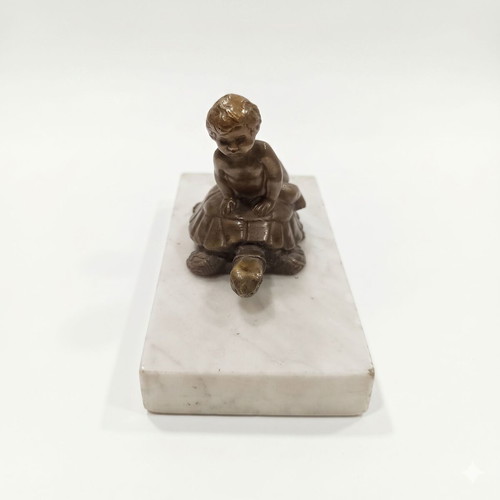 Bronze Presse-Papier Festina Lente with Putto on Turtle, Excellent Condition