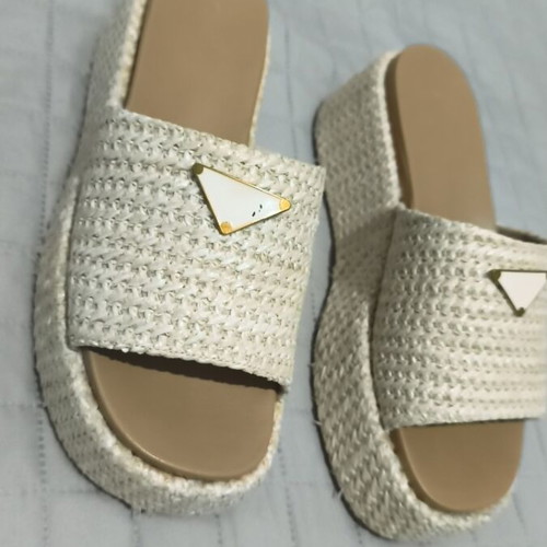 Prada women's beige crochet flatform slides, size 38
