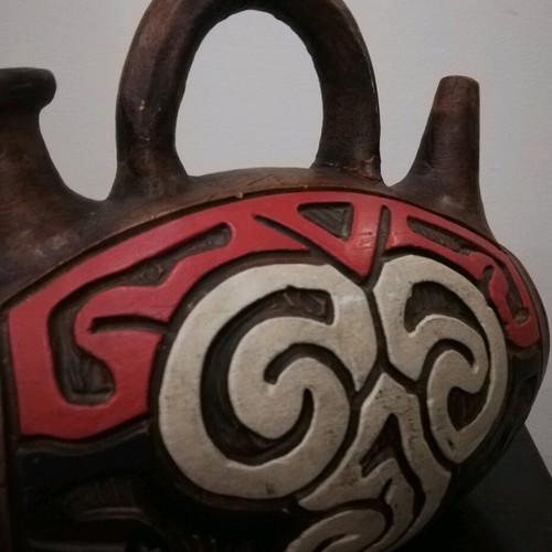 Traditional decorative ceramic vessel like new, double spout