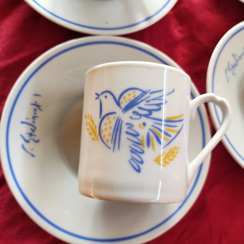 Collectible porcelain coffee cup set of six by Stathopoulos new
