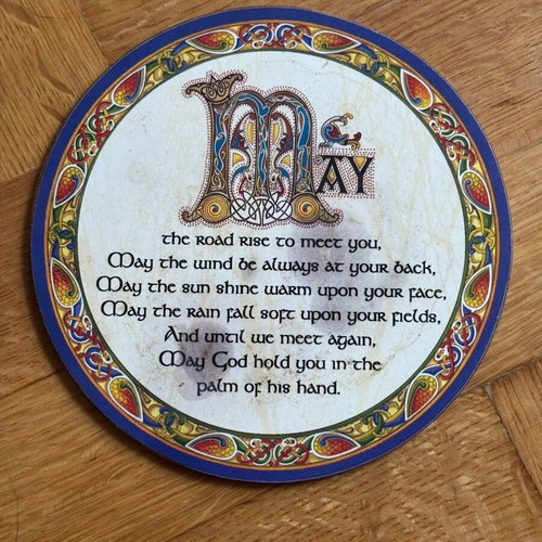 Coasters with Celtic designs, new, set of 4, wood and cork