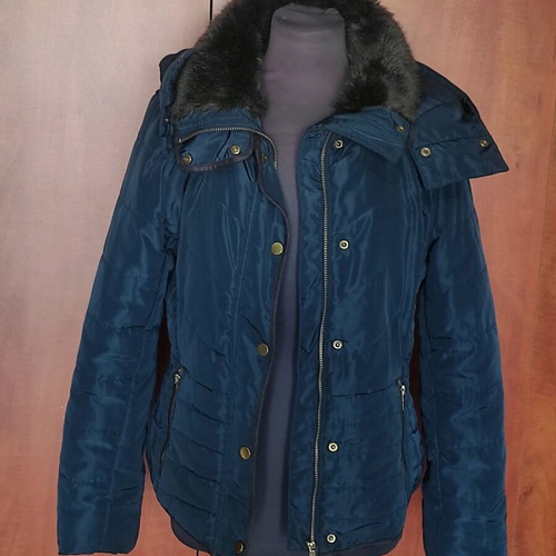 Women's quilted jacket H&M navy blue like new with fur