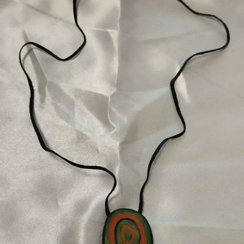 Hand-painted pendant with leather and leather cord new