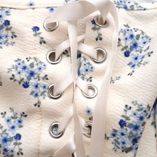 Shein Cropped Top with Floral Corset-Style Laces, Like New