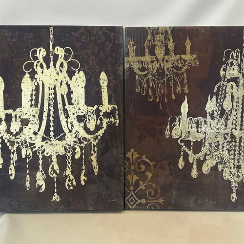 Set of 2 canvas prints with aluminum foil chandelier theme 60x60 used