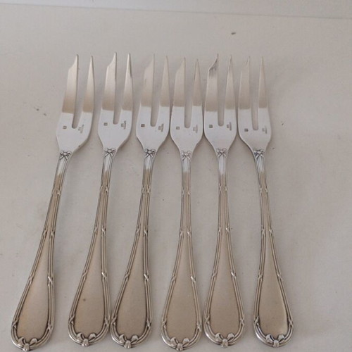 Christofle Rubans Vintage Silver-Plated Oyster Forks Set of 6 like new