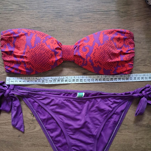 Swimsuit S/M strapless top and adjustable bottom like new, red and purple