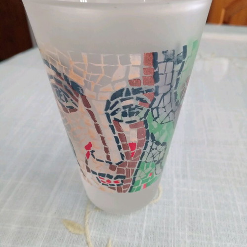 Collectible Loumidis parrot water glass like new with P. Samiou painting