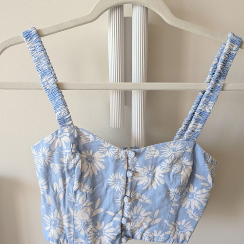 Zara floral crop top like new, size XS, white and turquoise