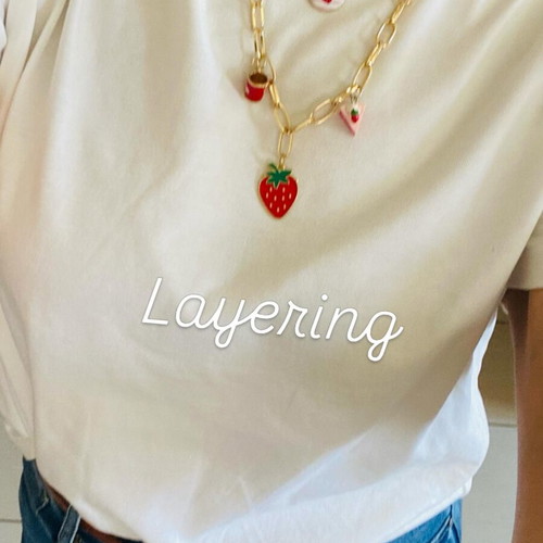 Handmade strawberry necklace with gold-plated stainless steel chain, new