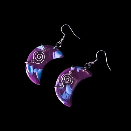 Moon Phase Earrings new, blue and purple