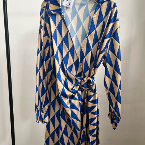 Wrap dress with rhombus pattern new, blue