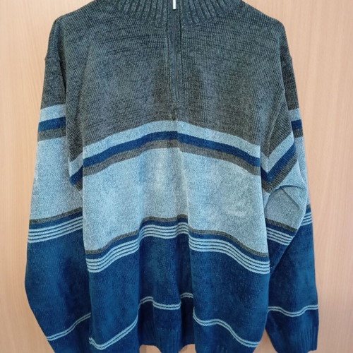 Men's sweater XL like new, gray and blue, 100% chenille