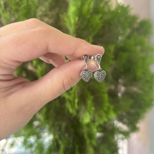 Gianniotika 925 Silver Earrings with Marcasite Heart Design new