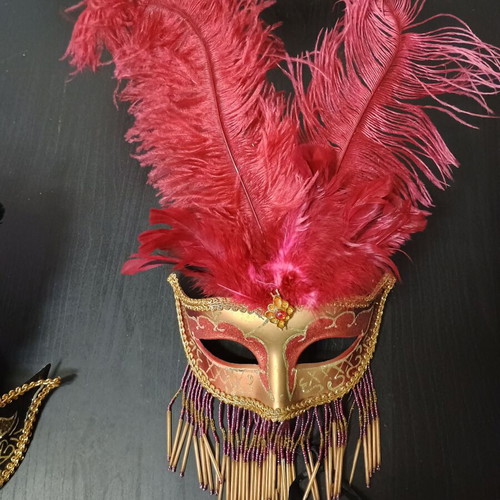 Carnival masks set of 2, decorative with feathers
