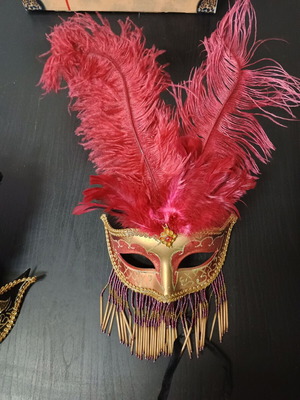 Carnival masks set of 2, decorative with feathers