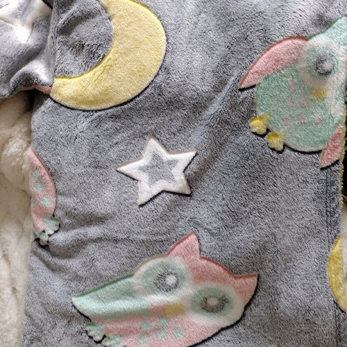 Fleece blanket with sleeves and pocket like new, owl and star design