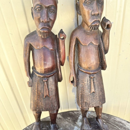 Set of 2 wooden handmade African style decorative figurines