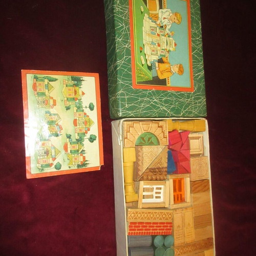 Greek Construction Wooden Lithograph Toy box 60s like new