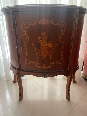 Antique commode used with marquetry and marble