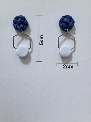 Polymer clay earrings like new, handmade, white and blue