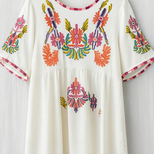 Summer dress with colorful embroidery new, white