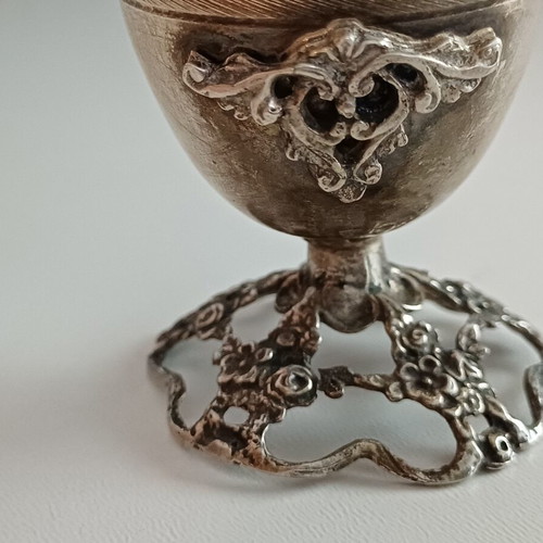 Vintage Antique Egg Cup Sterling Silver 925 with Floral Openwork Base