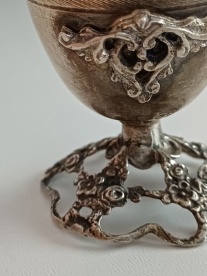 Vintage Antique Egg Cup Sterling Silver 925 with Floral Openwork Base