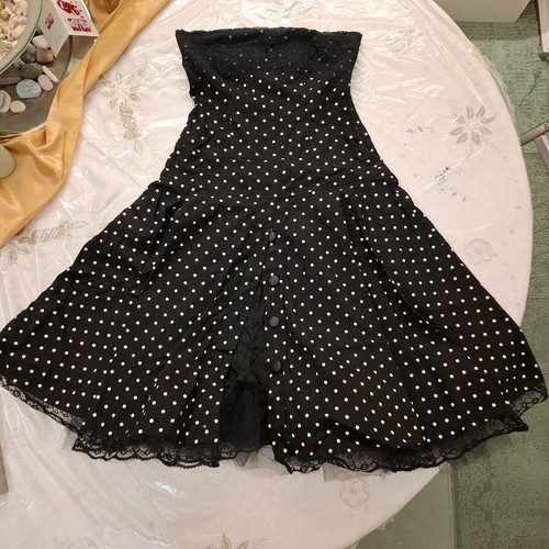 Elegant dress black with white polka dots size M like new