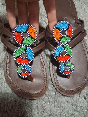 Sandals with beads new, brown multicolor, size 38
