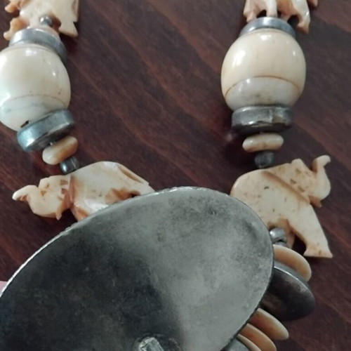 Vintage Ethnic Boho Necklace carved from bovine bone, used
