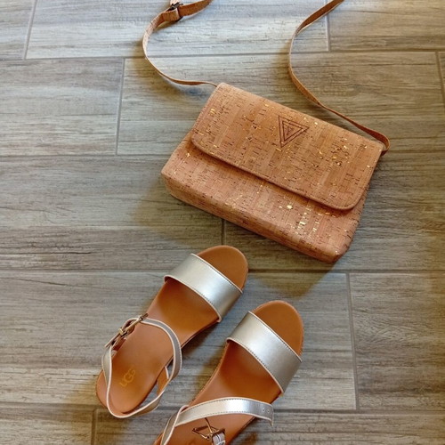 Ugg Australia leather gold platform sandals with Yfos cork bag gift