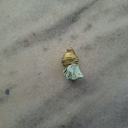 Handmade Turquoise Stone Pendant with Brass Wire