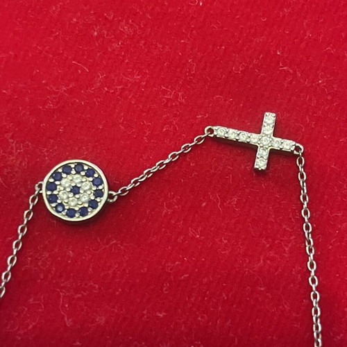 925 silver bracelet with evil eye and cross, 19 cm